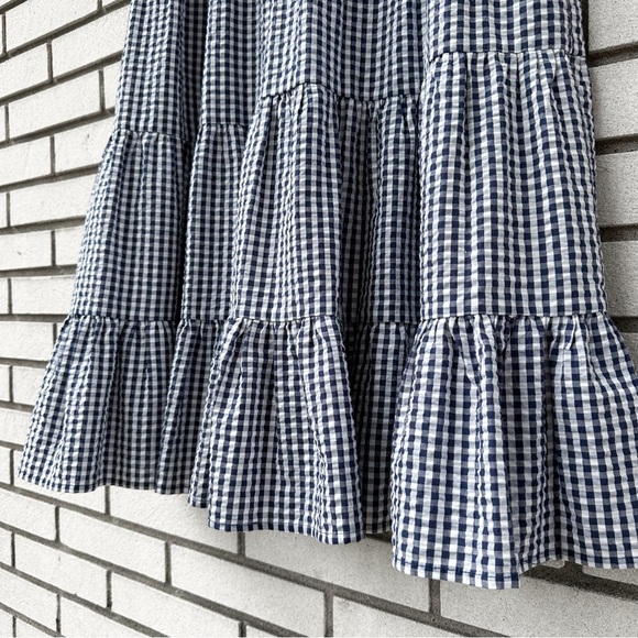 Downeast Navy Gingham Tiered Midi Dress XXL Short Sleeve Cottagecore Preppy - Picture 5 of 11